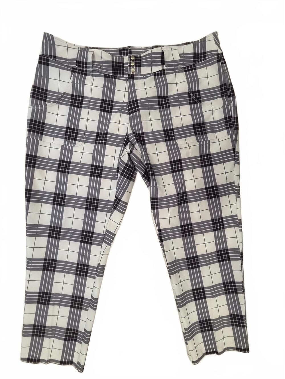 Jofit Cropped Golf Pants Womens Size 16 Black Plaid Stretch JO-DRY NWT